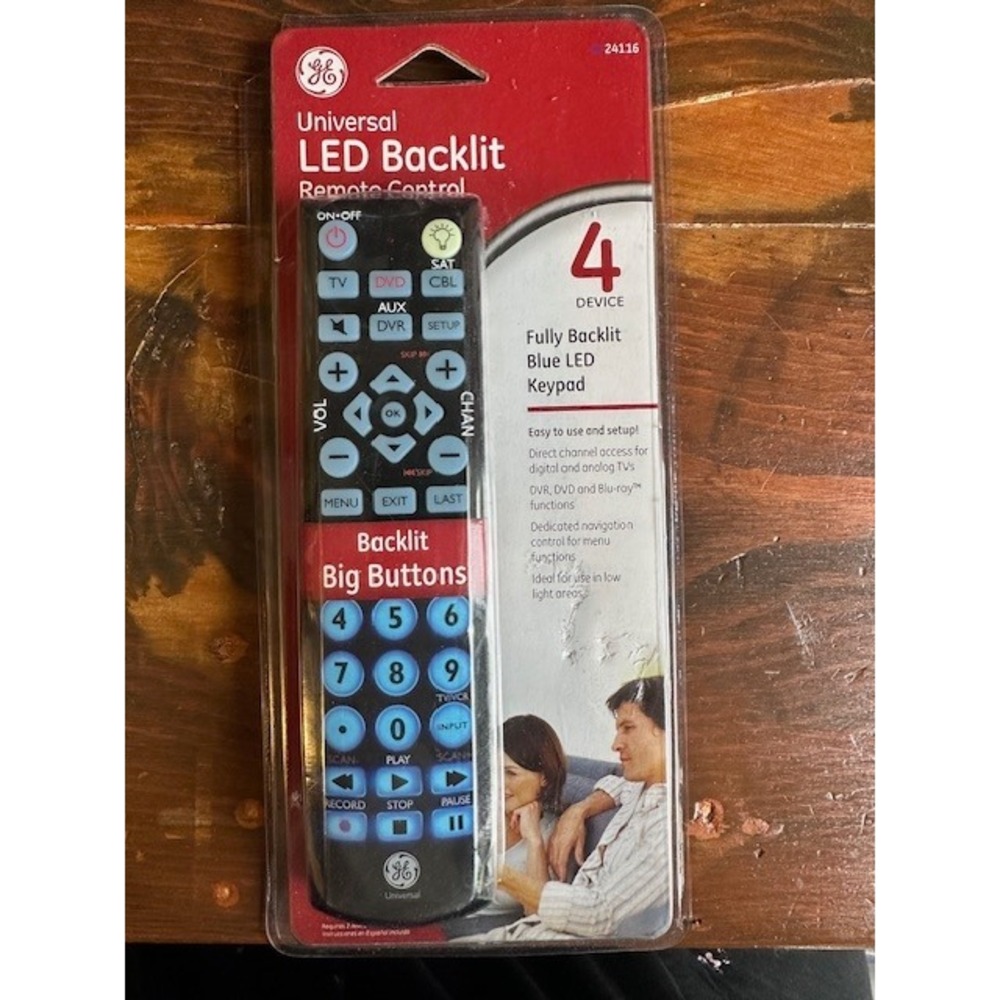 GE Universal LED Backlit Remote Control 4 Device Big‎ Button Blue 24116 NEW